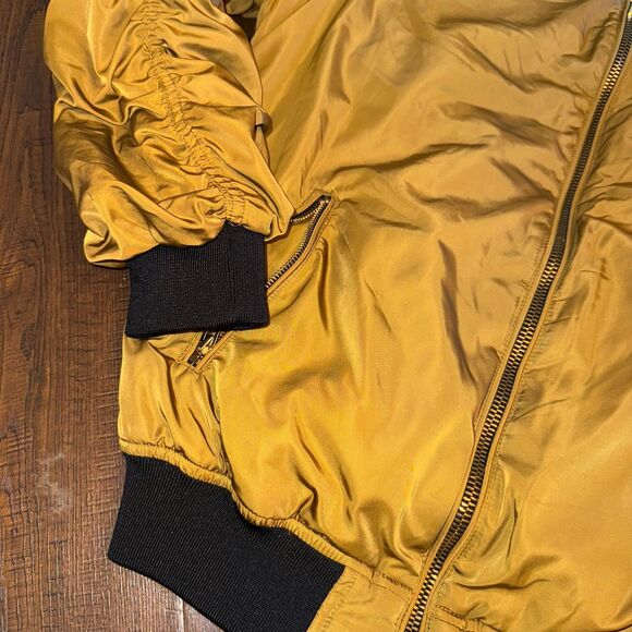 Forever 21 Mustard Yellow Bomber Jacket Satin Lined Oversized Small - Picture 2 of 11